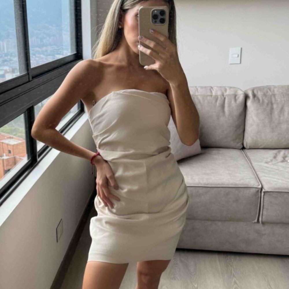 Zara Strapless Off-White Dress / Cream linen mini dress